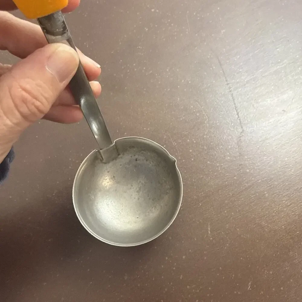 Vintage Stainless Steel Gravy Sauce Ladle Yellow Handle Side Pour Spout Korea